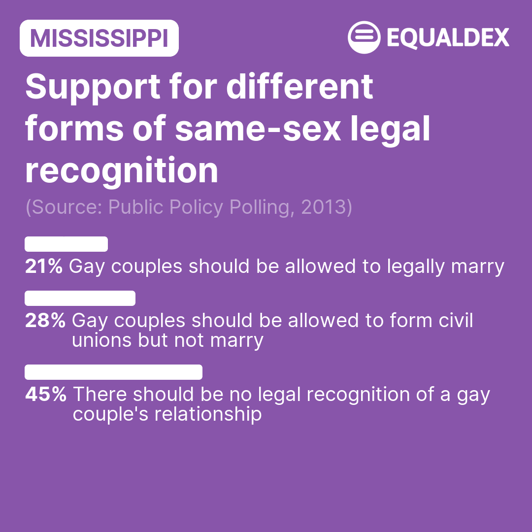 Mississippi: Support for different forms of same-sex legal recognition (2013) | LGBTQ+ Surveys